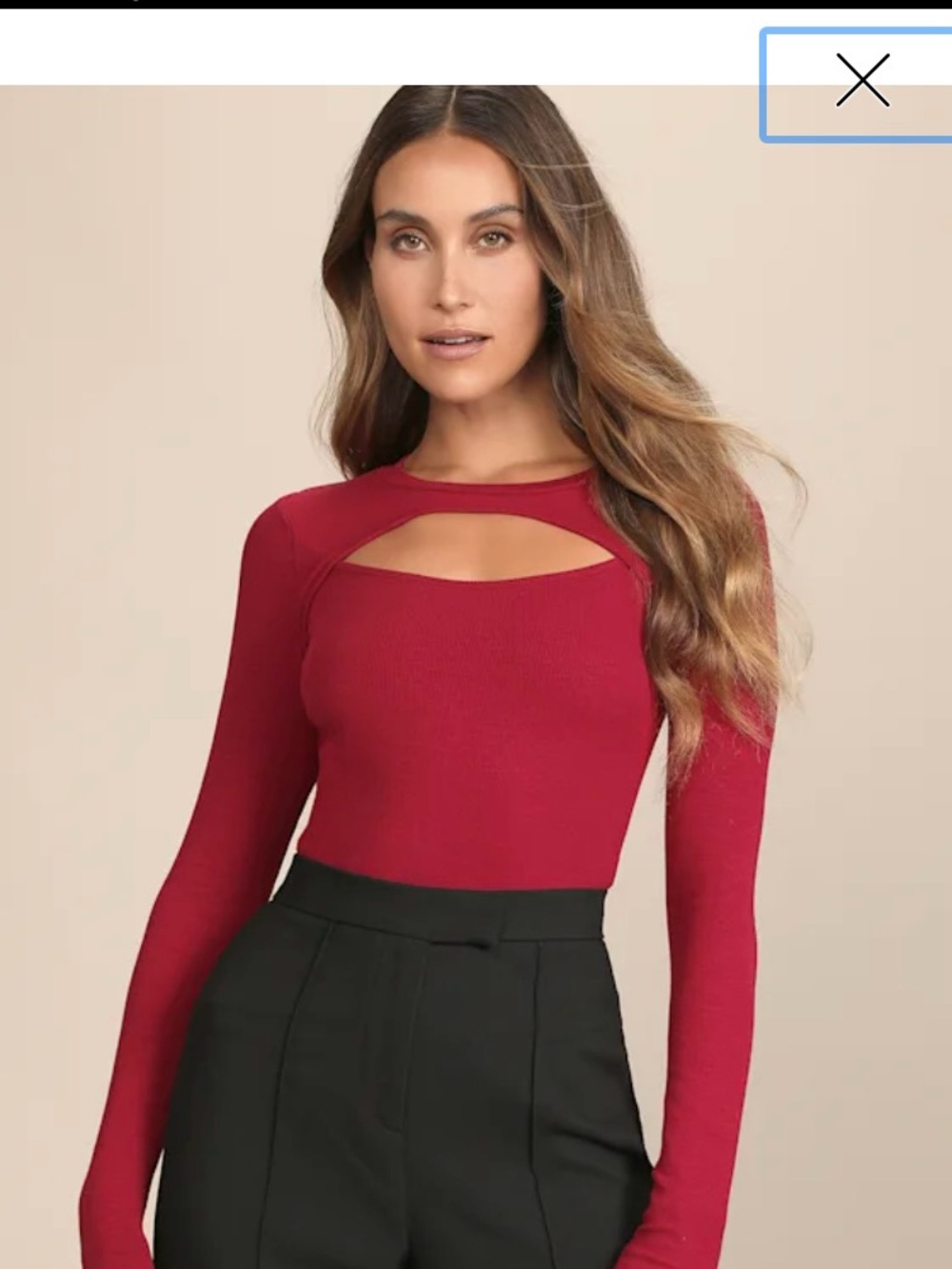 Lulu's Red Ribbed Long Sleeve Cutout Top